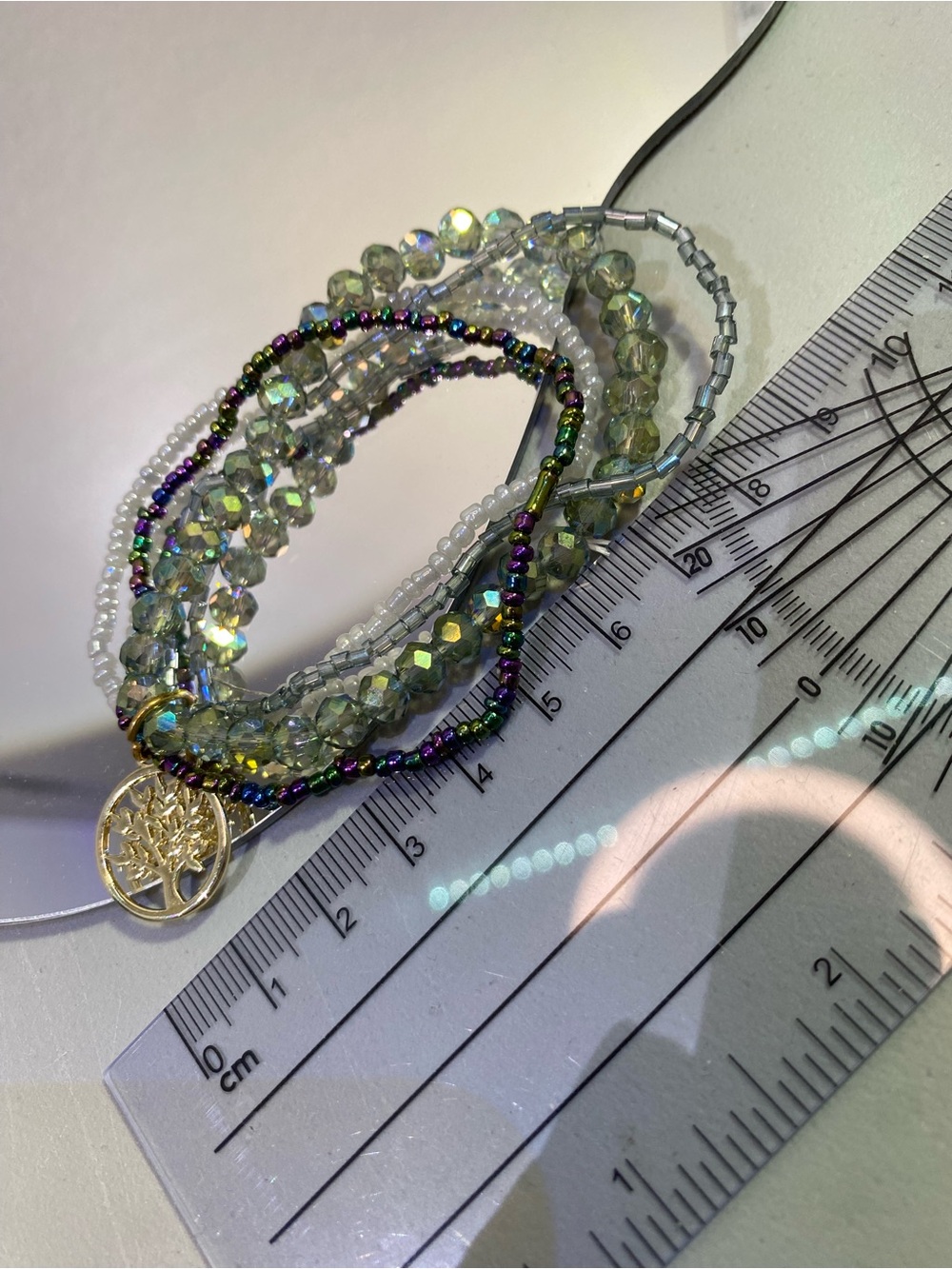 Gold Tree of Life Multi-Strand Green Beaded Bracelet - Picture 3 of 7